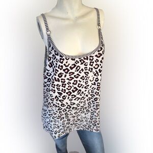 Leopard Print Tank Top with Striped Straps – Size XXL